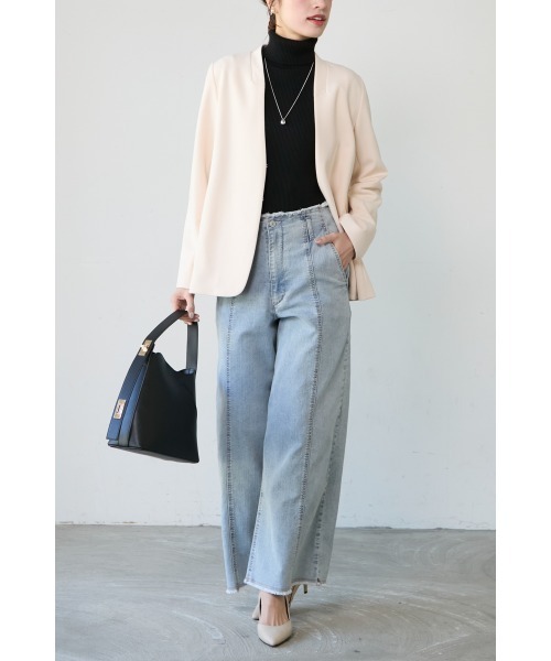 M.deux（エムドゥ）の「〇カットオフワイドデニム〇（デニムパンツ・レディース・ライトイエロー/サックスブルー・MEDIUM）」の4枚目の写真