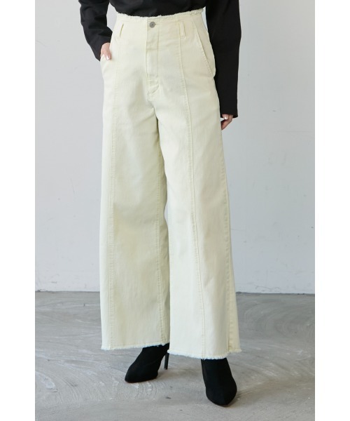 M.deux（エムドゥ）の「〇カットオフワイドデニム〇（デニムパンツ・レディース・ライトイエロー/サックスブルー・MEDIUM）」の5枚目の写真