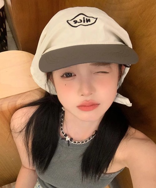 Revo.（レボ）の「ヘッド スカーフ バイザー ワンポイント ロゴ刺繍 サンシェード キャップ（キャップ・レディース・アイボリー/カーキ/グレー・FREE）」の6枚目の写真