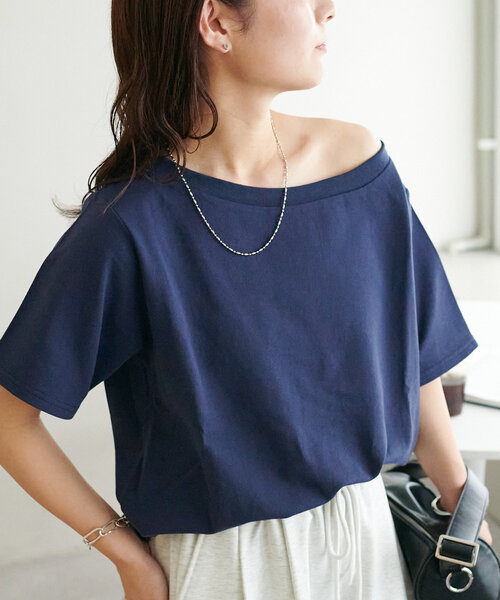 DISCOAT(ディスコート)の「【WEB限定】ミニ裏毛ワンショルプルオーバー(Tシャツ/カットソー・レディース・ホワイト/ネイビー/チャコールグレー/アイボリー・MEDIUM)」の8枚目の写真