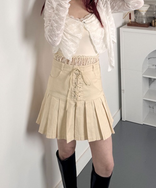 VIVID LADY(ビビッドレディー)の「コルセットプリーツミニスカート/Corset Pleated Mini Skirt(スカート・レディース・ブラック/クリーム/キャメル・SMALL/MEDIUM)」の18枚目の写真