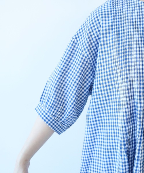 【bulle de savon】 ビュルデサボン コットンチェック柄ワンピース △gingham pin tuck ワンピース（ワンピース）｜bulle de savon