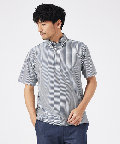 ABAHOUSE GRAY（アバハウスグレイ）の「トリコットサッカー ボタンダウン ポロシャツ（ポロシャツ・メンズ・ネイビー/ホワイト/ブラック/ブルー系その他・50/48/46）」の4枚目の写真