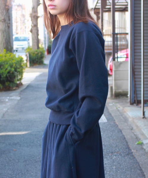 FilMelange(フィルメランジェ)の「FilMelange / フィルメランジェ RIVERS リバース COTTON LINEN URAGE 2412005 リネン コットン 裏毛 クルーネックスウェット(スウェット・レディース・ダークネイビー・1)」の2枚目の写真