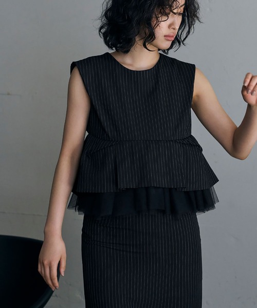 girl(ガール)の「チュールドッキングペプラムトップス タイトスカート セットアップ 2点セット 結婚式 スカートドレス パーティードレス オケージョンドレス お呼ばれ 二次会 成人式 同窓会 謝恩会(ドレス・レディース・ベージュ/ブラック・M/L)」の17枚目の写真
