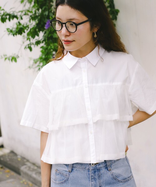 Ray BEAMS シアー ティアード クロップド シャツ 美品 シアー ティアード クロップド シャツ（シャツ/ブラウス）｜Ray