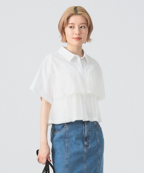 Ray BEAMS シアー ティアード クロップド シャツ 美品 Ray BEAMS（レイ ビームス）シアー ティアード クロップド