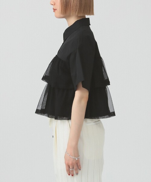 Ray BEAMS シアー ティアード クロップド シャツ 美品 Ray BEAMS ブラウス シャツ シアー ティアード クロップド