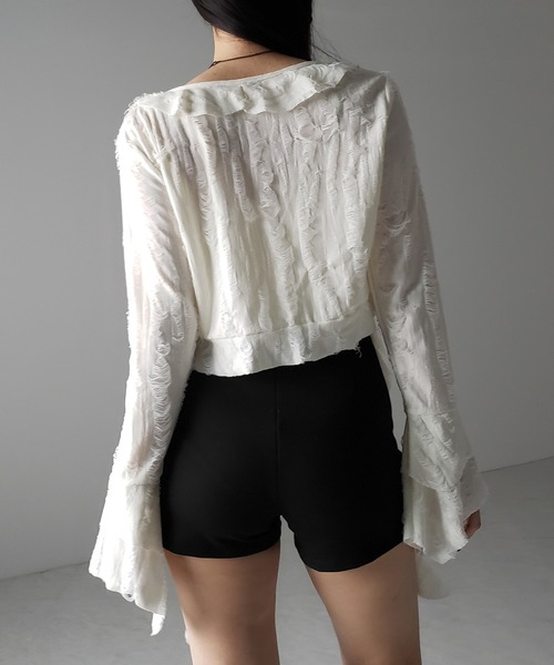 me+em select（ミームセレクト）の「【 ２color 】ダメージフリルショートリボンカーディガン ／ damage frill short ribbon cardigan（カーディガン/ボレロ・レディース・ブラック/アイボリー・FREE）」の18枚目の写真