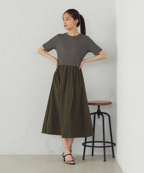 COMME CA ISM（コムサイズム）の「バルーンシルエットに変更できる！コンビワンピース（ワンピース・レディース・ブラック/ネイビー/カーキ・MEDIUM/LARGE）」の2枚目の写真