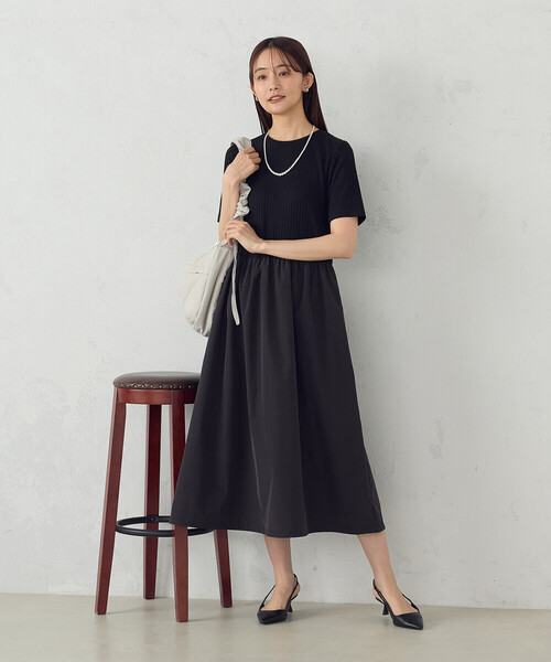COMME CA ISM（コムサイズム）の「バルーンシルエットに変更できる！コンビワンピース（ワンピース・レディース・ブラック/ネイビー/カーキ・MEDIUM/LARGE）」の9枚目の写真