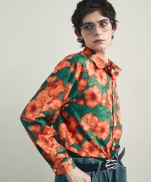 Flower pattern regular collar long sleeve shirt / フラワーパターンレギュラーカラーロングスリーブシャツ
