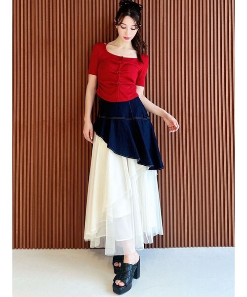 RESEXXY（リゼクシー）の「センタータックショートスリーブトップス（Tシャツ/カットソー・レディース・ホワイト/レッド/ライトグレー・FREE）」の16枚目の写真