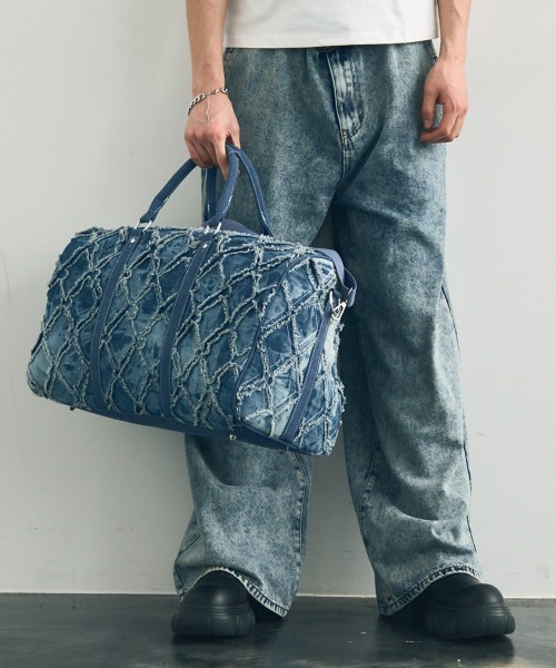 セール】2WAY Denim Diamond Fringe Boston Bag / 2WAYデニム