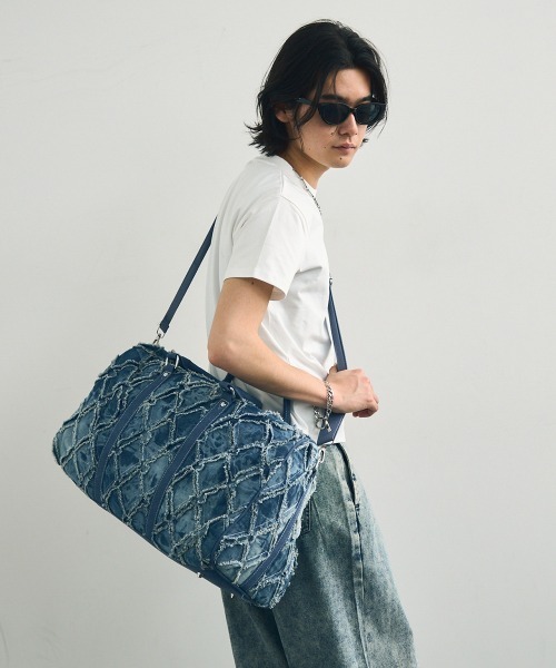 セール】2WAY Denim Diamond Fringe Boston Bag / 2WAYデニム
