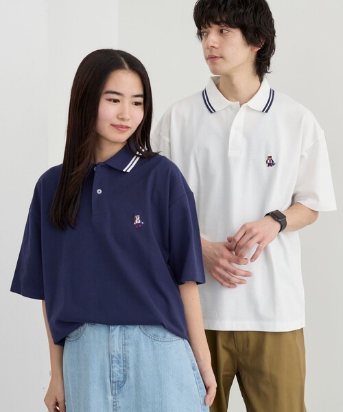 coen（コーエン）の「ワンポイントベア刺繍カノコポロシャツ（ポロシャツ・メンズ・ホワイト/ブラック/コバルトブルー/ターコイズブルー/ネイビー・S/M/L/XL）」の7枚目の写真