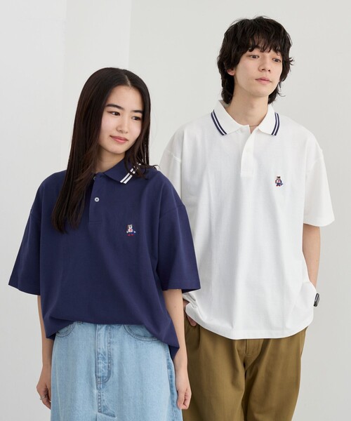 coen（コーエン）の「ワンポイントベア刺繍カノコポロシャツ（ポロシャツ・メンズ・ホワイト/ブラック/コバルトブルー/ターコイズブルー/ネイビー・S/M/L/XL）」の8枚目の写真