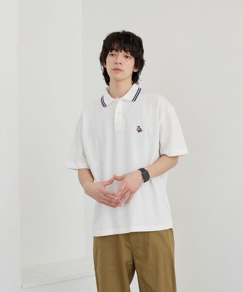 coen（コーエン）の「ワンポイントベア刺繍カノコポロシャツ（ポロシャツ・メンズ・ホワイト/ブラック/コバルトブルー/ターコイズブルー/ネイビー・S/M/L/XL）」の15枚目の写真