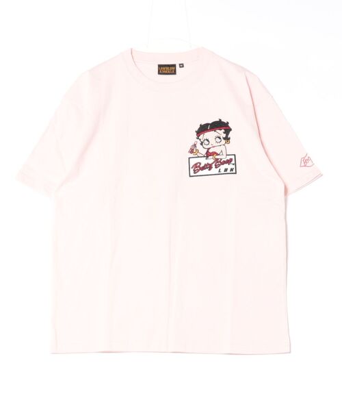 BETTY BOOP（ベティ・ブープ）の「LOWBLOW KNUCKLE / ローブローナックル / BETTY BOOP / エアロバイクBETTY Tシャツ (M2)（Tシャツ/カットソー・メンズ・ホワイト/ピンク/ブラック・M/L/XL/XXL）」の5枚目の写真