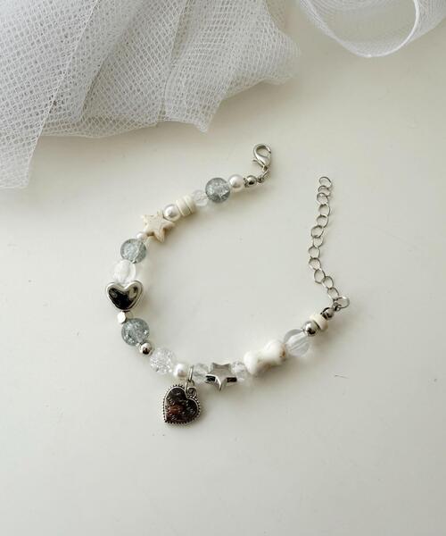 WEGO（ウィゴー）の「WEGO/ビーズチャームブレス（ブレスレット・レディース・ブラック/オフホワイト/ライトピンク・FREE）」の2枚目の写真