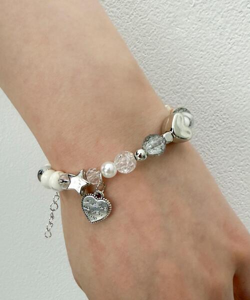 WEGO（ウィゴー）の「WEGO/ビーズチャームブレス（ブレスレット・レディース・ブラック/オフホワイト/ライトピンク・FREE）」の6枚目の写真