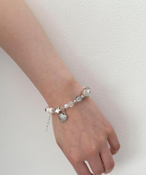 WEGO（ウィゴー）の「WEGO/ビーズチャームブレス（ブレスレット・レディース・ブラック/オフホワイト/ライトピンク・FREE）」の7枚目の写真