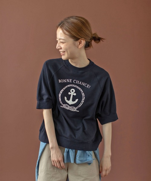 PAR ICI（パーリッシィ）の「BONNE CHANCE ! 半袖裏毛Tシャツ（Tシャツ/カットソー・レディース・ネイビー/ホワイト・FREE）」の2枚目の写真
