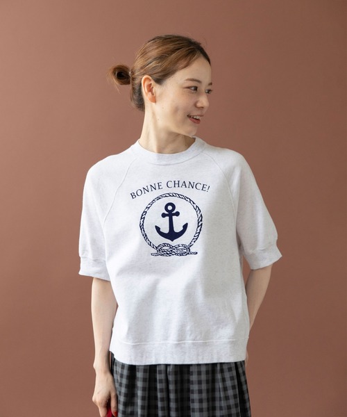 PAR ICI（パーリッシィ）の「BONNE CHANCE ! 半袖裏毛Tシャツ（Tシャツ/カットソー・レディース・ネイビー/ホワイト・FREE）」の5枚目の写真