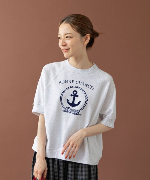 PAR ICI（パーリッシィ）の「BONNE CHANCE ! 半袖裏毛Tシャツ（Tシャツ/カットソー・レディース・ネイビー/ホワイト・FREE）」の6枚目の写真