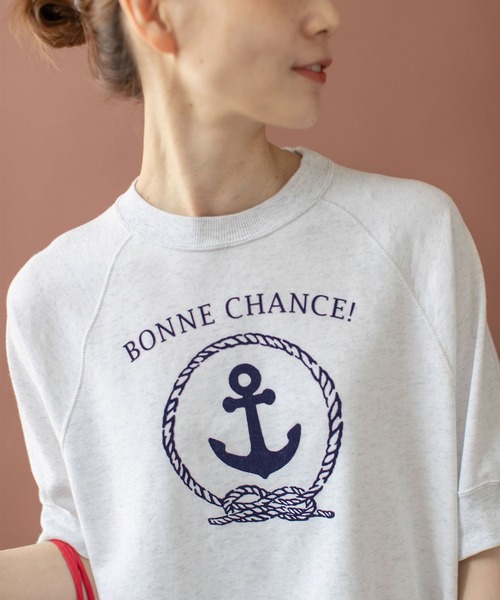 PAR ICI（パーリッシィ）の「BONNE CHANCE ! 半袖裏毛Tシャツ（Tシャツ/カットソー・レディース・ネイビー/ホワイト・FREE）」の9枚目の写真