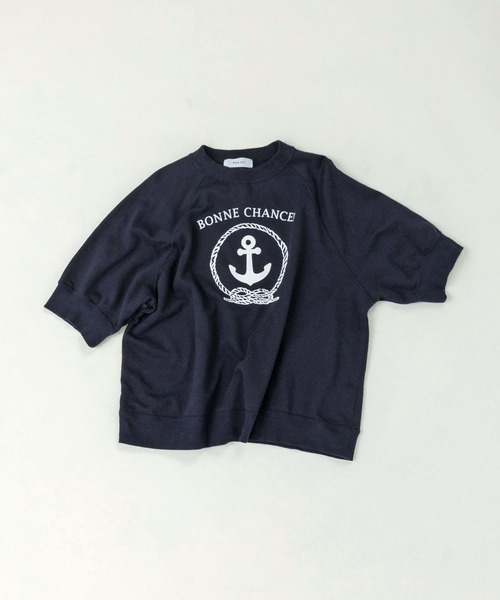 PAR ICI（パーリッシィ）の「BONNE CHANCE ! 半袖裏毛Tシャツ（Tシャツ/カットソー・レディース・ネイビー/ホワイト・FREE）」の4枚目の写真