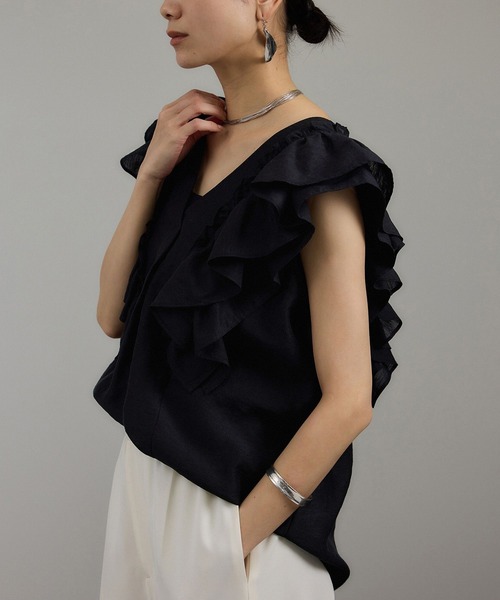 【美品】  ASPESI / アスペジ | フリル ギャザー ノースリーブ ブラウス | 40 | レッド | レディース ASPESI - 【美品】 ASPESI / アスペジ | フリル ギャザー