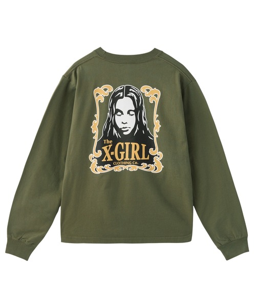 X-girl（エックスガール）の「ORNAMENT FACE L/S TEE（Tシャツ/カットソー・レディース・ブラック/オリーブ/ホワイト・S/M/L）」の3枚目の写真