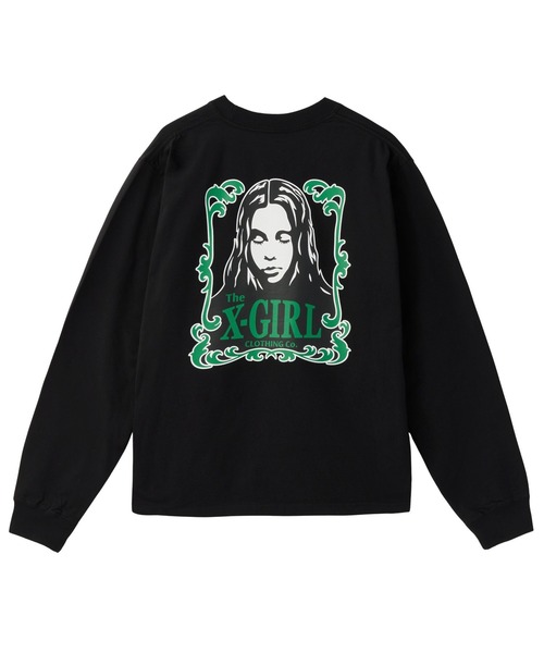 X-girl（エックスガール）の「ORNAMENT FACE L/S TEE（Tシャツ/カットソー・レディース・ブラック/オリーブ/ホワイト・S/M/L）」の2枚目の写真