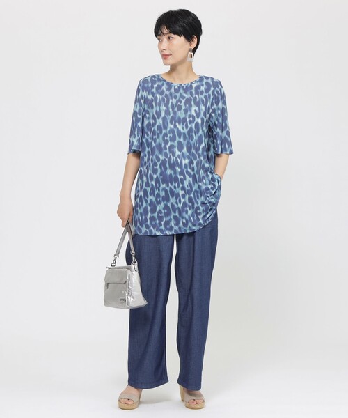 伊太利屋 チュニック 夏服 レオパード スパンコール セール】【接触冷感】【ウォシャブル】クールレオパード