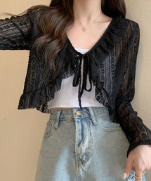 Blanc de Blue（ブランドブルー）の「レースフリルショートカーディガン（カーディガン/ボレロ）」