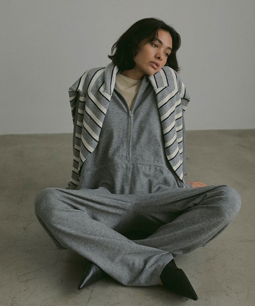 フロントファスナーニットオールインワン（つなぎ/オールインワン