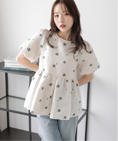 fraise フラワージャガードペプラムトップス 授乳服 授乳対応 Milk tea マタニティ 服 授乳服 ジュディ・ふくれジャガード
