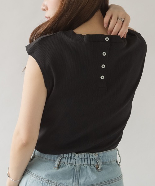 RCD(アールシーディー)の「Vネックリブノースリーブ(Tシャツ/カットソー・レディース・ブラック/ベージュ/杢グレー/カーキ/オフホワイト・4L~5L/LL~3L/M-L)」の1枚目の写真