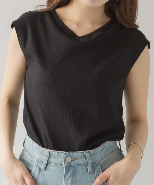 RCD(アールシーディー)の「Vネックリブノースリーブ(Tシャツ/カットソー・レディース・ブラック/ベージュ/杢グレー/カーキ/オフホワイト・4L~5L/LL~3L/M-L)」の15枚目の写真
