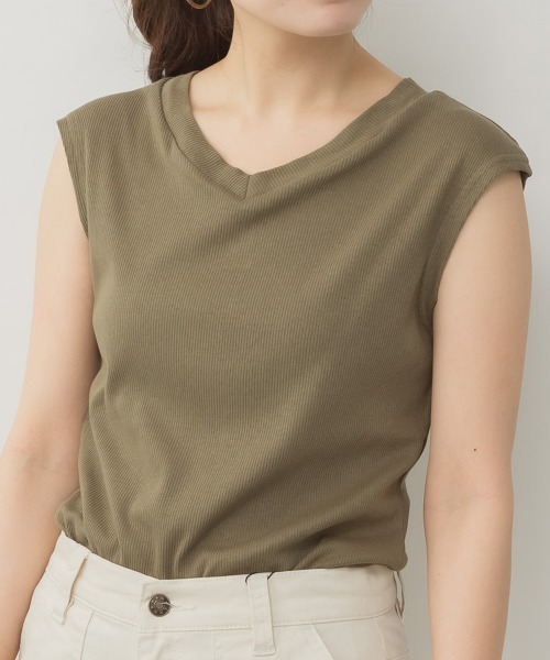 RCD(アールシーディー)の「Vネックリブノースリーブ(Tシャツ/カットソー・レディース・ブラック/ベージュ/杢グレー/カーキ/オフホワイト・4L~5L/LL~3L/M-L)」の19枚目の写真
