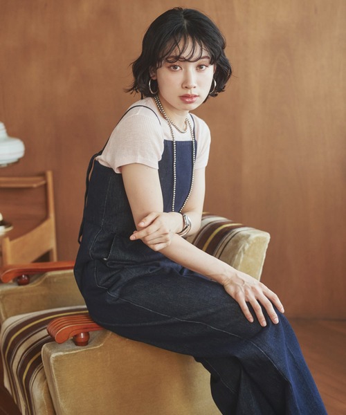 LAULEN（ローレン）の「cotton light denim salopette /コットンライトデニムサロペットパンツ（サロペット/オーバーオール・レディース・ネイビー・FREE）」の2枚目の写真