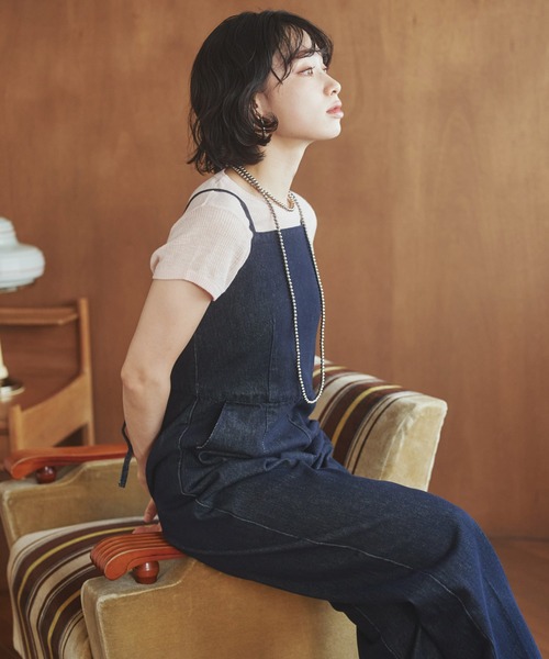 LAULEN（ローレン）の「cotton light denim salopette /コットンライトデニムサロペットパンツ（サロペット/オーバーオール・レディース・ネイビー・FREE）」の3枚目の写真