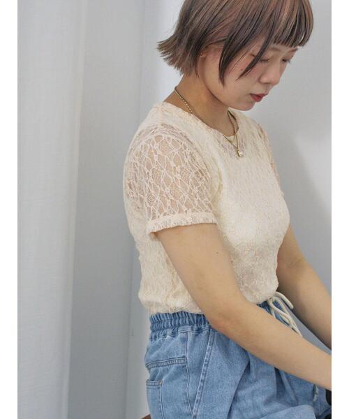 ehka sopo(エヘカソポ)の「レースカットソー(Tシャツ/カットソー・レディース・ブラック/オフホワイト/グリーン/ピンク・F)」の4枚目の写真