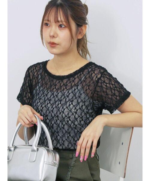 ehka sopo(エヘカソポ)の「レースカットソー(Tシャツ/カットソー・レディース・ブラック/オフホワイト/グリーン/ピンク・F)」の3枚目の写真