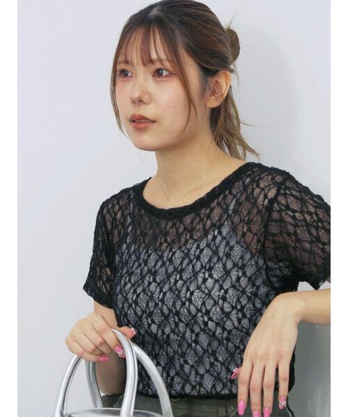ehka sopo(エヘカソポ)の「レースカットソー(Tシャツ/カットソー・レディース・ブラック/オフホワイト/グリーン/ピンク・F)」の14枚目の写真