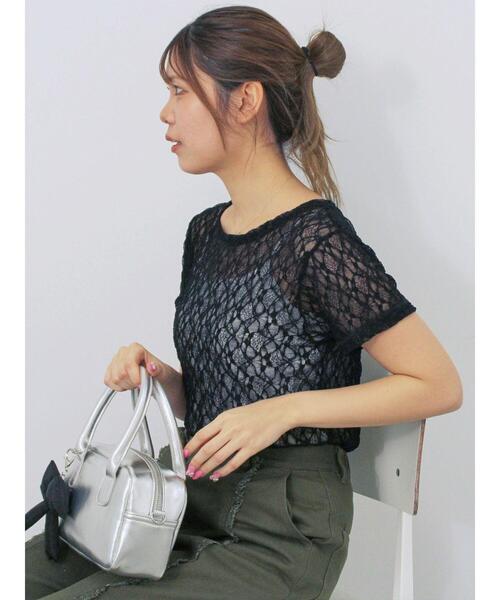 ehka sopo(エヘカソポ)の「レースカットソー(Tシャツ/カットソー・レディース・ブラック/オフホワイト/グリーン/ピンク・F)」の13枚目の写真