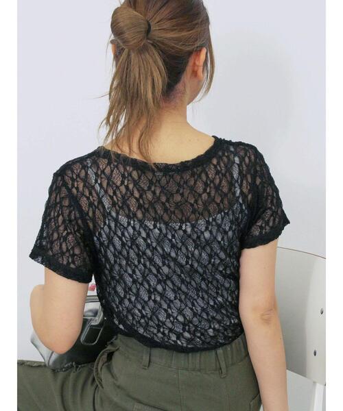 ehka sopo(エヘカソポ)の「レースカットソー(Tシャツ/カットソー・レディース・ブラック/オフホワイト/グリーン/ピンク・F)」の11枚目の写真