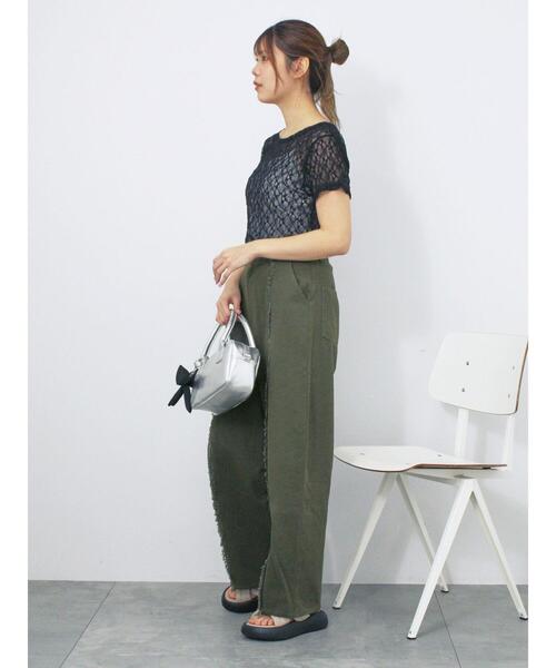 ehka sopo(エヘカソポ)の「レースカットソー(Tシャツ/カットソー・レディース・ブラック/オフホワイト/グリーン/ピンク・F)」の8枚目の写真