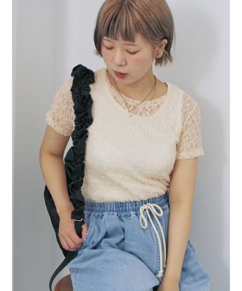 ehka sopo(エヘカソポ)の「レースカットソー(Tシャツ/カットソー・レディース・ブラック/オフホワイト/グリーン/ピンク・F)」の5枚目の写真